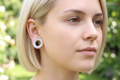 Hollow Tunnels Opalite Organic Stone Ear Plugs Gauges Sold in Pairs - style: 19MM-3/4 INCH