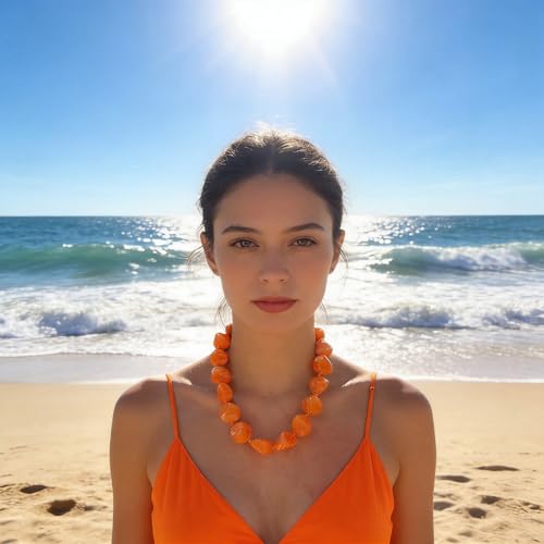 We We Chunky Colorful Beaded Necklace for Women Large Boho Statement Bead Chokers Necklaces Turquoise Blue Big Beads Jewelry Neck Summer Beach - color: big bead orange