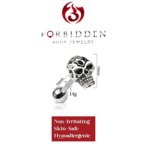 Forbidden Body Jewelry 14g 16mm (5/8 Inch) Surgical Steel Skull Head Tongue Piercing Barbell