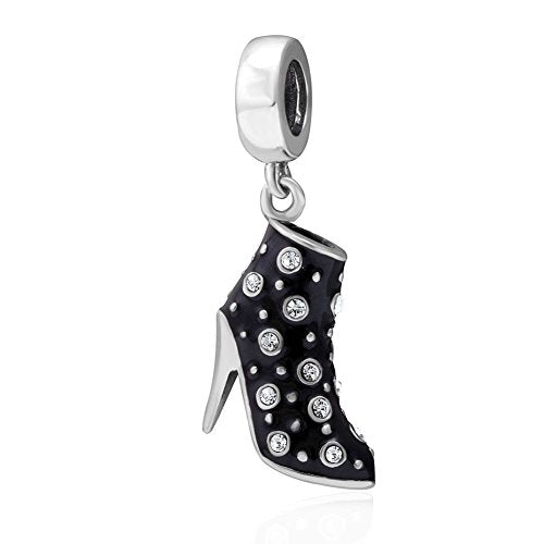 Black High Heel Dangle Charms 925 Sterling Silver Birthstone Gifts Charm for Her Pandora Bracelet - color: Clear