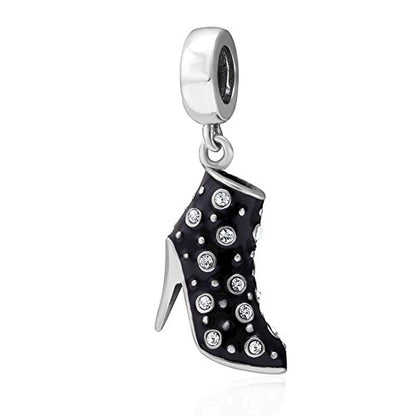 Black High Heel Dangle Charms 925 Sterling Silver Birthstone Gifts Charm for Her Pandora Bracelet - color: Clear