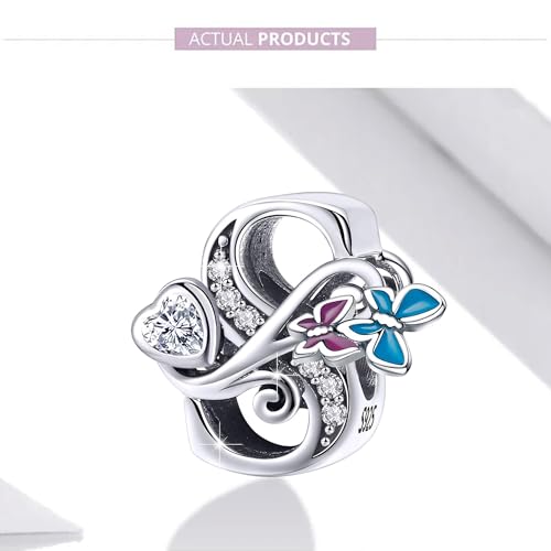 S925 Silver Butterfly Initial Letter Charms Fit for Pandora Charms Bracelets and Necklace Alphabet Bead Charms Jewelry Gifts for Women - color: S