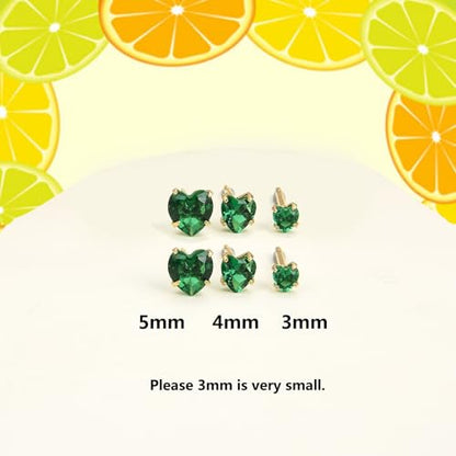 12 Pairs Surgical Stainless Steel Stud Earring Round Heart Star Square Cubic Zirconia Birthstone Stud Earrings Set for Women - color: Gold heart 4mm