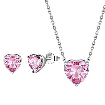 Aurora Tears Hearts Necklace Earrings Jewelry Sets - Women 925 Sterling Silver Birthstone Pendants Earrings Set Crystal Wedding Birthday Jewelry - color: J.October-set