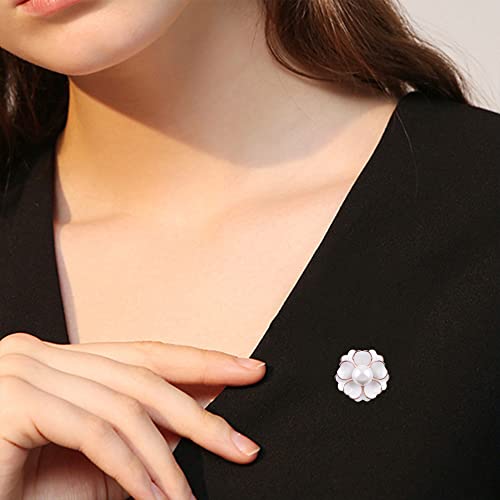 Women Camellia Flower Pearl Enamel Brooch Pins for Ladies Jewelry Fashion - color: White