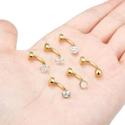 14G Floating Belly Button Ring Piercing Jewelry 316L Stainless Surgical Steel Round Heart Cubic Zirconia Opal Navel Rings Belly Button Ring Piercing Jewelry for Women 14 Gauge Hypoallergenic - color: Gold-8MM Bar-Clear CZ