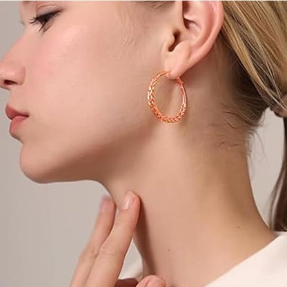 Senteria 925 Sterling Silver Post Twisted Hoop Earrings for Women 30-50MM | Hypoallergenic Large Silver Hoop Earrings for Women,Lightweight Thick Weave Braid Hoops,Nickel Lead-Free for Sensitive Ears - color: 40MM Rose Gold
