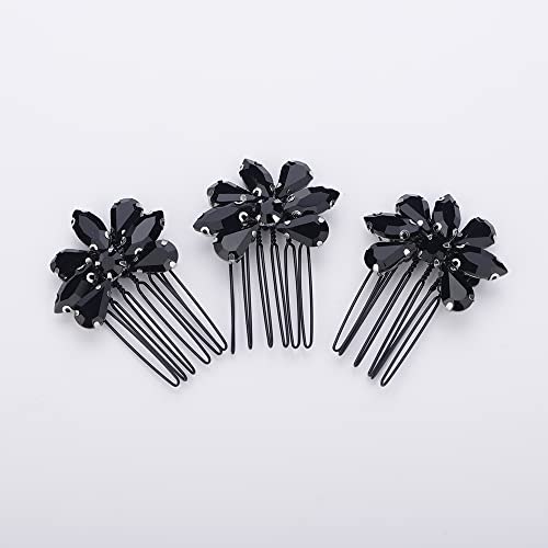 Teyglen Simple Rhinestones Crystal Bride Wedding Hair Comb Set Handmade Red Blue Black Crystal Side Hair Combs Bridal Hair Jewelry Set for Women Bride Girls (Black) - color: Black