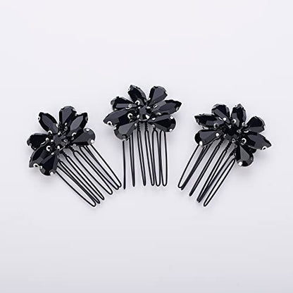 Teyglen Simple Rhinestones Crystal Bride Wedding Hair Comb Set Handmade Red Blue Black Crystal Side Hair Combs Bridal Hair Jewelry Set for Women Bride Girls (Black) - color: Black