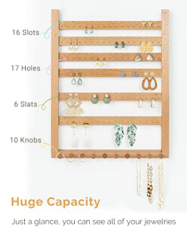 Mymazn Beech Earring Wall Holder Hanging Jewelry Organizer Assembly Display Wall Mount Organizer for Necklaces Rings Scrunchies - color: yellow