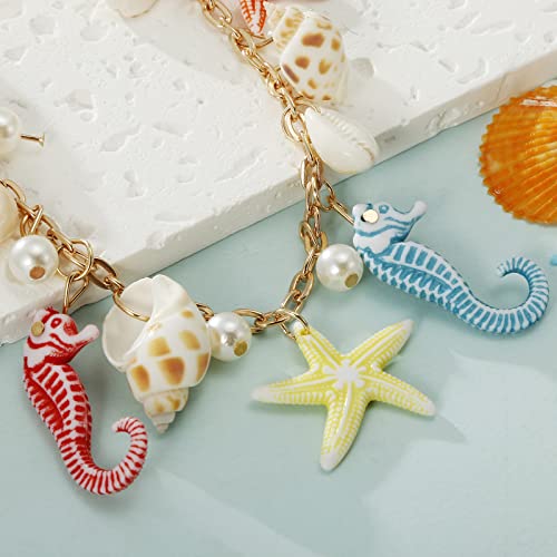 RUOFFETA Shell Starfish Necklace Bracelet Conch Statement Chunky Necklace Mermaid Costume Jewelry Beach Jewelry for Women - style: Necklace & Earrings