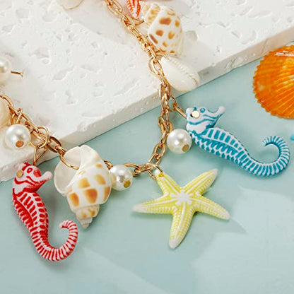 RUOFFETA Shell Starfish Necklace Bracelet Conch Statement Chunky Necklace Mermaid Costume Jewelry Beach Jewelry for Women - style: Necklace & Earrings