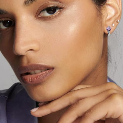 Bestyle 925 Sterling Silver Huggie Hoop Earrings Small Birthstone Hoop Earrings for Women Hypoallergenic Silver Huggie Earring,Great Birthday Earrings Gift for Daughter Wife Mom - color: 02-Purple Amethyst-Hoop