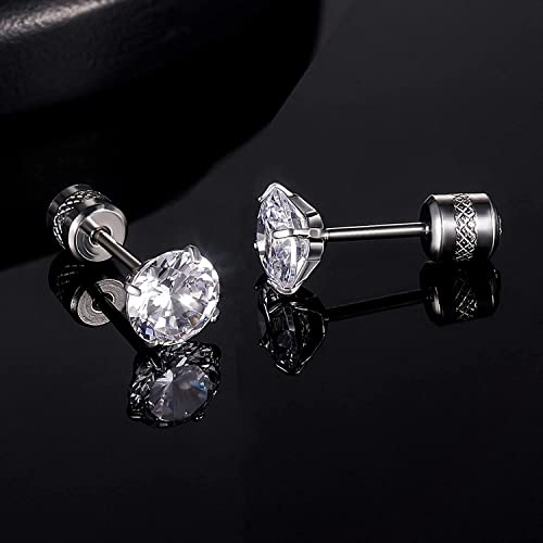 5 Pairs Titanium Screw Back Stud Earrings Set for Sensitive Ears, Hypoallergenic Surgical Stainless Steel Double Sided Round Cubic Zirconia Earrings for Women Men - color: 5pcs silver stud set