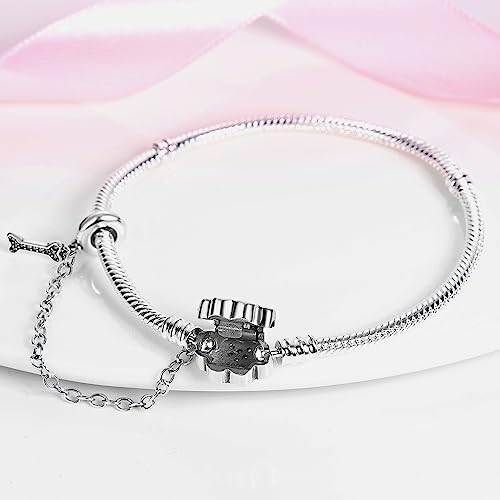 KUNSIR 925 Sterling Silver Snake Chain Bracelet with Safety Chain Charm Bracelets for Women Teen - style: PAB003