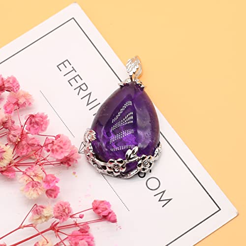LE SKY Natural Stone Pendants Waterdrop Shape Mixed Crystal Agate Alloy Base Pendant Charms for Jewelry Making DIY Random 5 Pcs