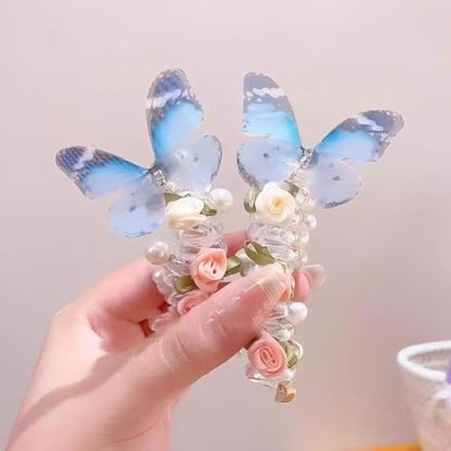 3 Pack Butterfly Spiral Hair Ties, Faux Pearl Coil Ponytail Holders for Girls Kids Hair Accessories