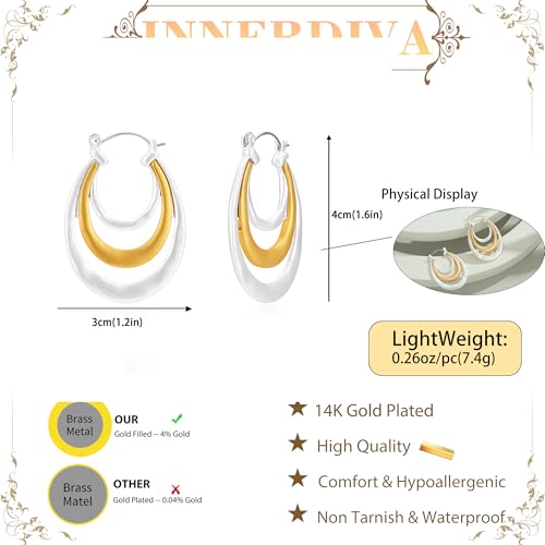 Antique Gold Hammered Disc Drop Earrings Boho Earrings with Two Tone Jewelry Gift - color: EH22698A