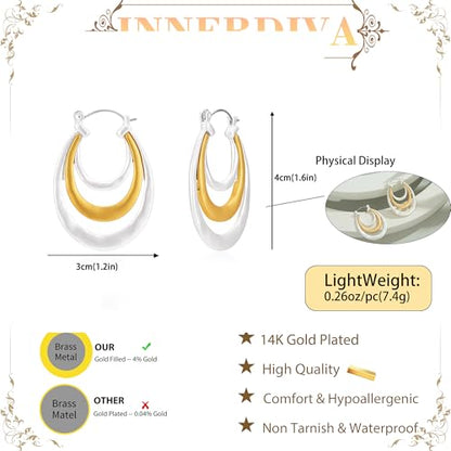 Antique Gold Hammered Disc Drop Earrings Boho Earrings with Two Tone Jewelry Gift - color: EH22698A
