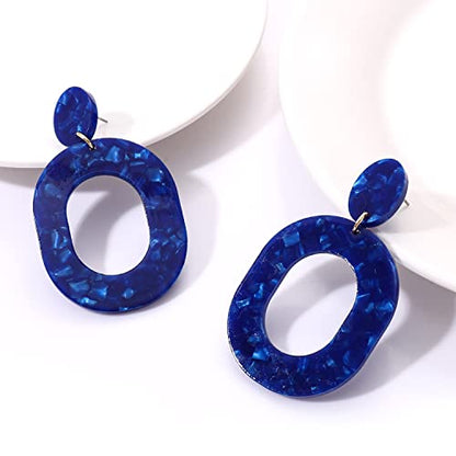 Acrylic Earrings For Women Statement Geometric Earrings Resin Acetate Drop Dangle Earrings Mottled Hoop Earrings Fashion Jewelry - color: J Navy Blue