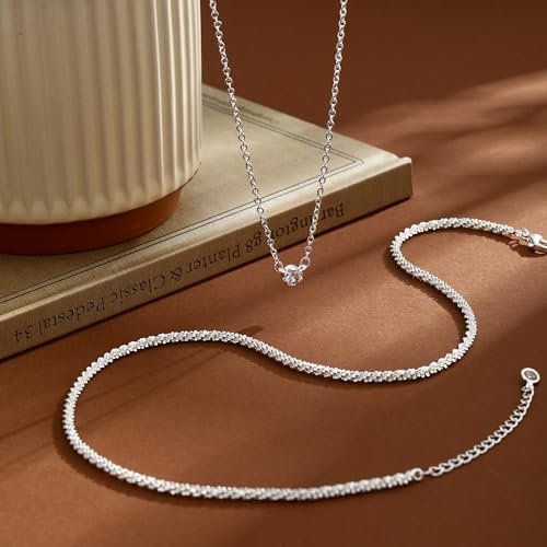 MIDEEO Gold Layered Necklaces for Women, 14K Plated Gold Sterling Silver Plated Dainty Pendant Non Tarnish Necklace Set with Cubic Zirconia,Stackable Chain Choker,Trendy Jewelry Gift