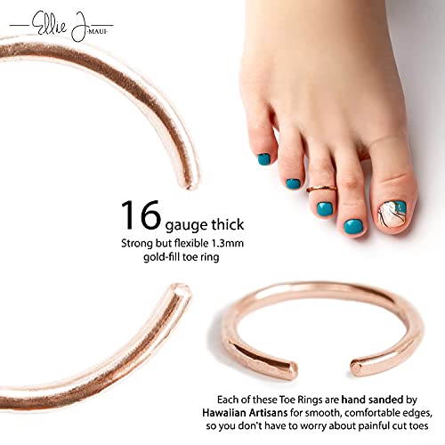 Ellie J Maui 14K Gold Filled Toe Rings for Women Adjustable Open Back Hammered Toe Ring Handmade Non Tarnish Dainty Gold Toe Ring Summer Beach Foot Jewelry (Rose Gold, Silver, Gold) - color: Rose Gold