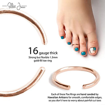 Ellie J Maui 14K Gold Filled Toe Rings for Women Adjustable Open Back Hammered Toe Ring Handmade Non Tarnish Dainty Gold Toe Ring Summer Beach Foot Jewelry (Rose Gold, Silver, Gold) - color: Rose Gold