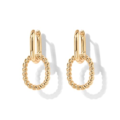 PAVOI 14K Gold Plated Convertible Paperclip Earrings for Women - Trendy Paper Clip Link Huggie Hoop Earrings - Chain Link Drop Dangle Hoops with Cubic Zirconia - Two-Toned Statement Jewelry - style: Rope