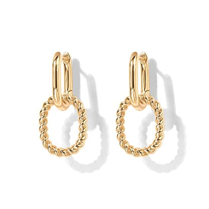 PAVOI 14K Gold Plated Convertible Paperclip Earrings for Women - Trendy Paper Clip Link Huggie Hoop Earrings - Chain Link Drop Dangle Hoops with Cubic Zirconia - Two-Toned Statement Jewelry - style: Rope