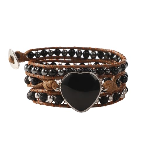 Artilady Leather Wrap Bracelet for Women, Pearl Beaded Bangle Stack Jewelry | Easy on-off, Elegant Handmade Multi-Layered, Daily Casual Date Beach Vacation, Gift for Ladies, Mother, Sister & Friend - style: Black bead