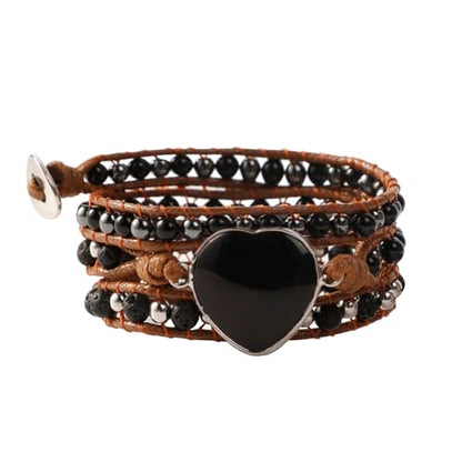 Artilady Leather Wrap Bracelet for Women, Pearl Beaded Bangle Stack Jewelry | Easy on-off, Elegant Handmade Multi-Layered, Daily Casual Date Beach Vacation, Gift for Ladies, Mother, Sister & Friend - style: Black bead