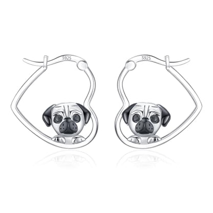 LES OSEWA Dog Animal Earrings Sterling Silver Animal Heart Hoop Dangle Earrings Cute Jewelry Gifts for Women - color: Pug