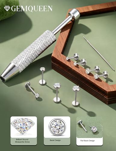 8 Pcs Moissanite Nose Studs Flat Back Earrings 16G/18G/20G | 14K Gold Plated Hypoallergenic Nose Studs, Moissanite Nose Rings for Women Men, Lip, Helix, Conch Piercing Jewelry, Flat Back - color: Silver| 16G(1.2MM)-Bar-6/8MM&Moissanite-2/3/4MM