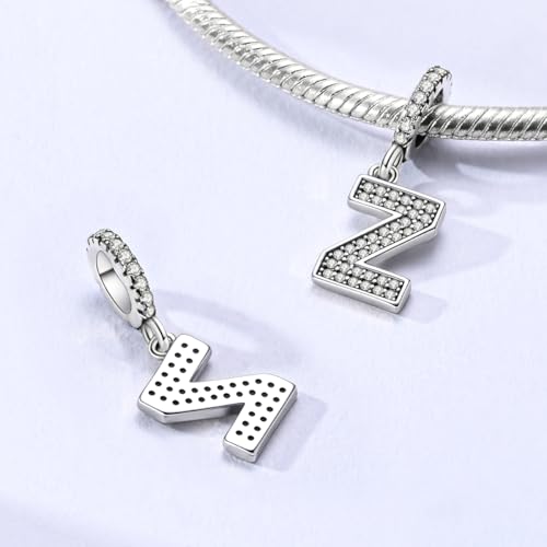 Hapour Letter 925 Sterling Silver Charm with Cubic Zirconia Alphabet A-Z Initial Dangle Charms Beads Pendent DIY Jewelry for Bracelets Necklace - color: Z