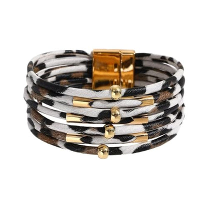 Colorful Leather Wrap Bracelets for Women Boho Handmade Multilayer Leopard Print Cuff Bangle Circle Charm Bracelets Bohemian Party Holiday Jewelry - color: Color 2