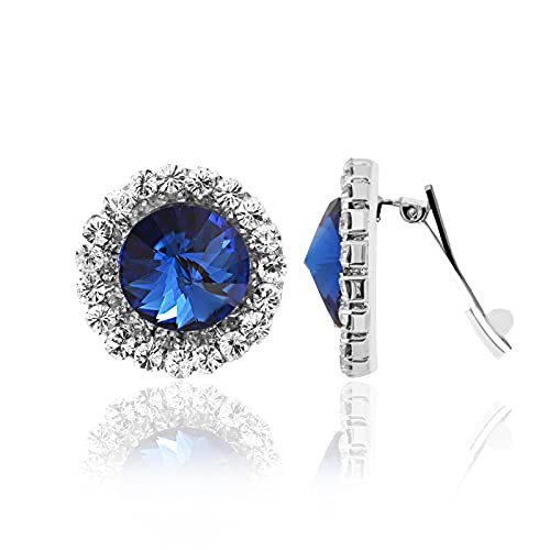 Spinningdaisy Clip On Earrings for Women | Non Pierced Earrings for Wedding - color: Big Stud Blue