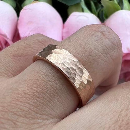 TUTISS 6mm 8mm Silver/Black/Gunmetal/Gold/Rose Gold Hammered Tungsten Rings for Men Women Couple Fashion Jewelry Engagement Wedding Bands Matte Finish Comfort Fit - color: 6mm Rose Gold Tungsten