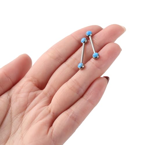 14G Nipple Rings Titanium Nipple Jewelry for Women Bridge Piercings | 1 Pair Nipple Bars,Hypoallergenic Nipple Barbells,Internally Threaded Nipple Piercings,Tongue Rings,Straight Barbells - color: Styele4:Blue Opal,Silver, size: 14G+5/8"(16mm)