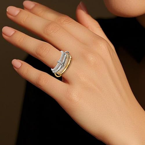 Gold Stackable Rings for Women Non Tarnish, Dainty Stackable 18k Gold Plated CZ Cubic Zirconia Rings, Gold Knuckle Women Rings Set - color: G3, size: 6