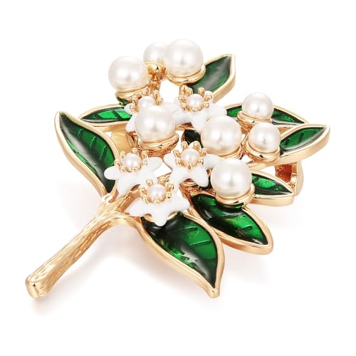 SHE'S FREE STYLE JUST FOR YOU Handmade Gardenia Brooches and Pins For Women, Enamel Flower Brooch Green Leaves Pins Hand Dripping Oil Jewelry Brooch Pins Fashion Garland Safety Pins - color: Gardenia Bouquet