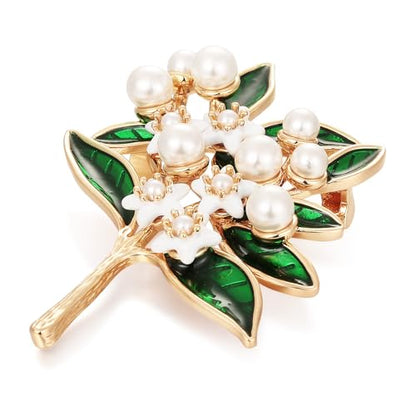 SHE'S FREE STYLE JUST FOR YOU Handmade Gardenia Brooches and Pins For Women, Enamel Flower Brooch Green Leaves Pins Hand Dripping Oil Jewelry Brooch Pins Fashion Garland Safety Pins - color: Gardenia Bouquet