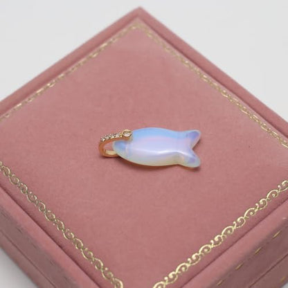LE SKY Natural Stone Pendants Healing Crystal Gemstones with Rhinestone Charms for jewelry Making Necklace DIY Craft Gift - color: fish