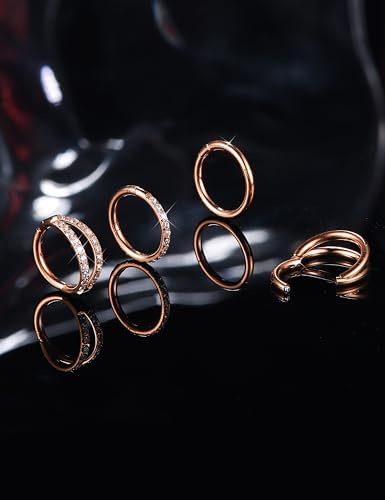 Dochais 4PCS 18G Nose Rings Hoops, Surgical Steel Earrings Tragus Septum Piercing CZ Clicker Ring, Hinged Segment Conch Lip Cartilage Double Hoops 8mm 10mm for Women Men - color: Gold Rose, size: 16G(1.2mm),8mm