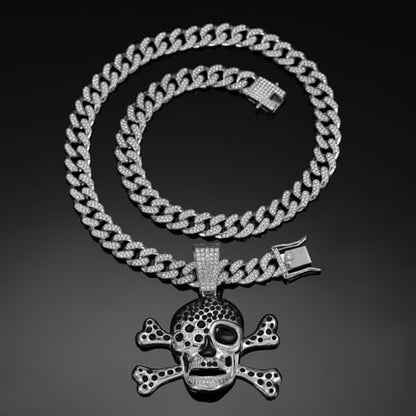 Slip Chain Choker for Women Handmade Black Stainless Steel Cuban Chain Chunky Moon Bat Raven Skull Pendant Gothic Punk Rock Collar Adjustable Lariat Y Necklace for Men - style: Silver skull
