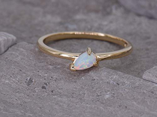 BLOSSOM & HUE Minimalist Opal Stacking Ring Pear Shaped Gold Opal Ring