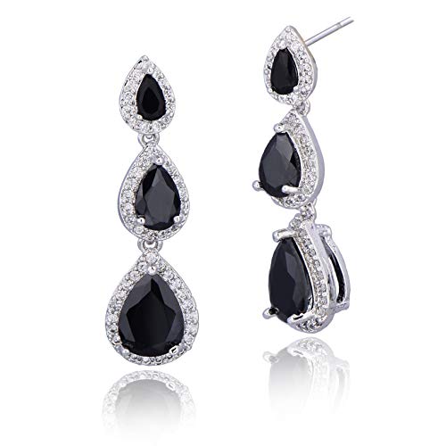Women's Cubic Zirconia Bridal Earrings - Elegant Long Wedding Party Prom Earring for Bride Bridesmaids Crystal CZ Rhinestone Chandelier Statement Dangle Drop Earrings for Women - color: Black