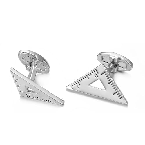Yoursfs Novelty Sunflower/Love Knot/Architect Cufflinks for Men Funny Stainless Steel Cufflinks Personalized Cuff links Wedding Gift Fashion Jewelry - style: silver Triangle Ruler cufflinks