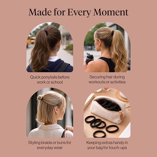 Kitsch Seamless Hair Ties No Damage - Stretchy Hair Bands - Black, 8pcs | Strong All-Day Hold Hair, Rubber Bands For Hair, Ponytail Holders – Hair Accessories for Everyday Use - color: Black (Pack of 8)