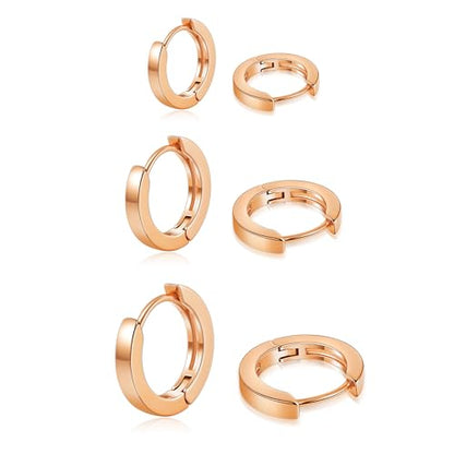 micuco 3 Pairs Small Gold Hoop Huggie Earrings Set for Women Men Tendy | 14K Gold Plated Small Huggie Hoop Earrings for Men, Tiny Cartilage Hypoallergenic Earring Set - style: W# Rose gold 8-10-12mm