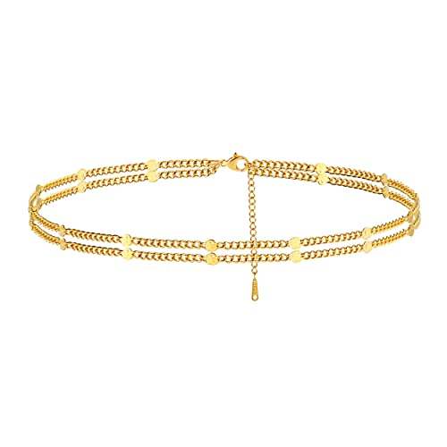 Ankle Bracelets for Women 18K Gold Plated Dainty Layering Anklets for Women Layered Twisted Rope Coin Chain Anklet Bracelets Waterproof Beach Summer Foot Jewelry - color: Layered Dot-Gold
